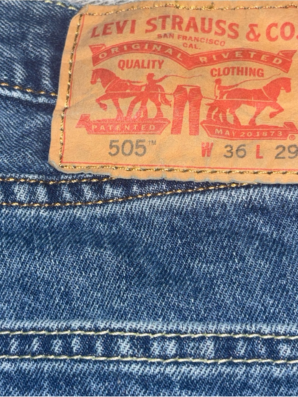 Levi's Blue Straight 505 Jeans with Leather Patch